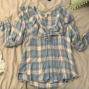 V neck flannel blouse